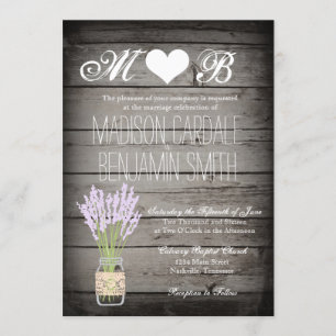 Mason Jar Lavender Rustic Wood Wedding Invitations