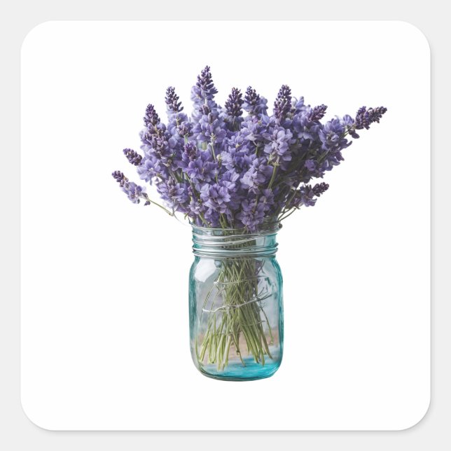 Mason Jar Lavenders  Square Sticker (Front)