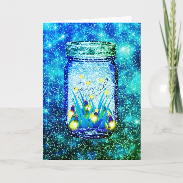 Mason jar lightning bug glowing firefly  magnet card (Front)