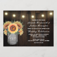 Mason Jar Lights and Sunflower Wedding Invitations