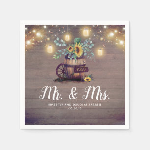 Mason Jar Lights and Sunflowers Rustic Wedding Napkin