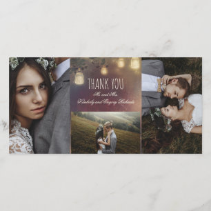 Mason Jar Lights Branches Rustic Wedding Thank You Card