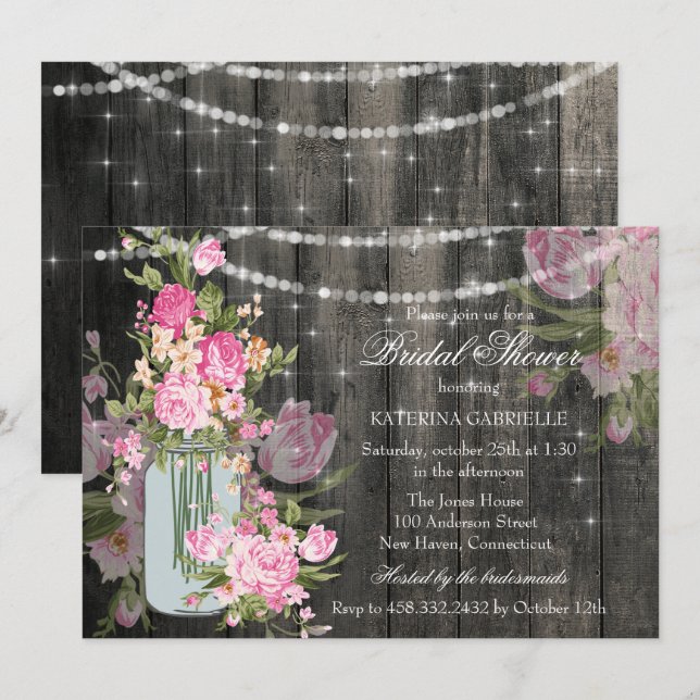 Mason Jar & Lights Bridal Shower Invite (Front/Back)