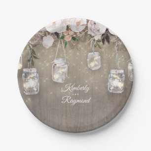 Mason Jar Lights Floral Rustic Paper Plate