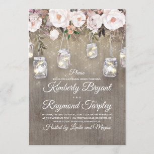 Mason Jar Lights Floral Rustic Rehearsal Dinner Invitation