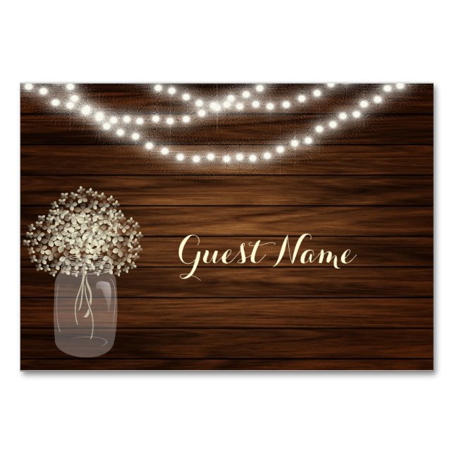 Mason jar & lights Place cards (Front)