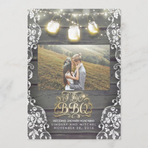 Mason Jar Lights Rustic Photo I DO BBQ Photo Invitation