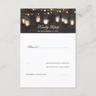 Mason Jar Lights Rustic Wedding RSVP Card