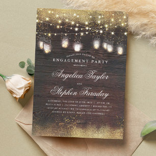 Mason Jar Lights Rustic Wood Engagement Party Invitation