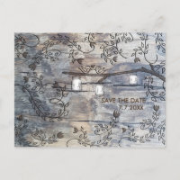 Mason Jar & Love Birds Rustic Branch Save the Date
