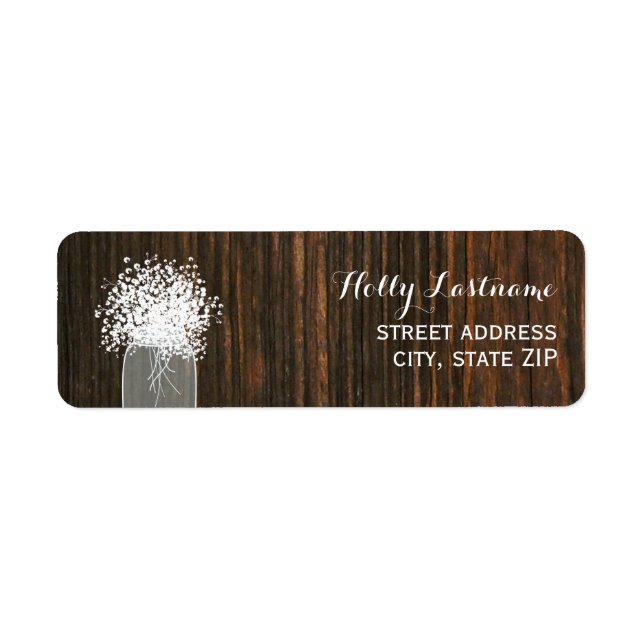 Mason Jar Of Baby's Breath Wood Inspired Label (Front)