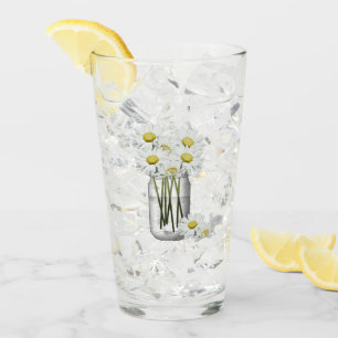 Mason Jar Of Daisies Drinking Glass