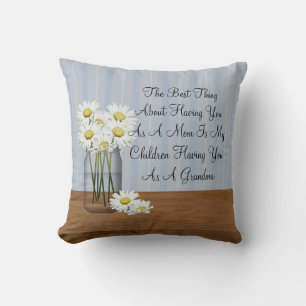 Mason Jar Of Daisies Mother's Day  Throw Pillow