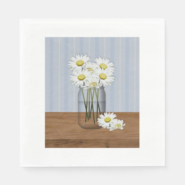 Mason Jar Of Daisies Paper Napkins (Front)