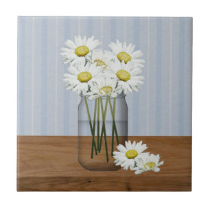 Mason Jar Of Daisies Tile