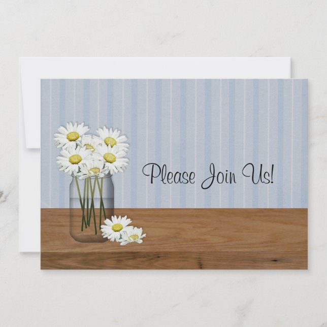 Mason Jar Of Daisies Wedding Invitation (Front)