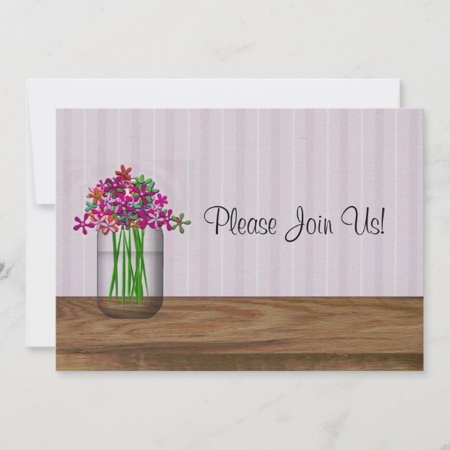 Mason Jar Of Flowers Wedding Invitation (Front)