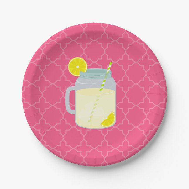 Mason Jar Of Lemonade Quatrefoil Paper Plate (Front)