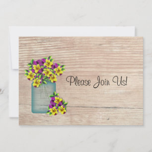 Mason Jar Of Pansies Wedding Invitation