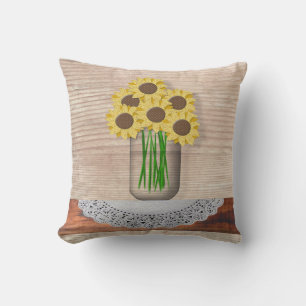 Mason Jar Of Sunflowers Pillow