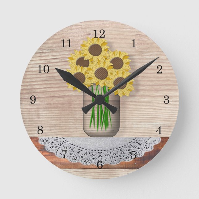 Mason Jar Of Sunflowers Wall Clock (Front)
