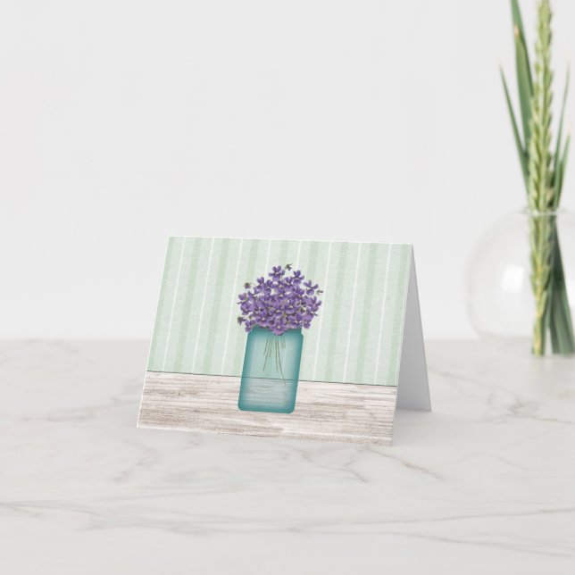 Mason Jar Of Violets Note Card (Front)