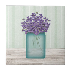 Mason Jar Of Violets Tile