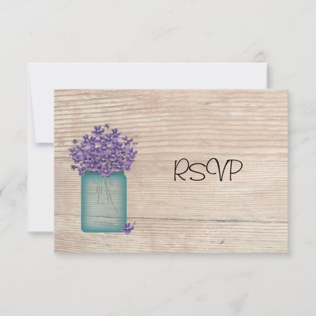 Mason Jar Of Violets Wedding Reception RSVP Invitation (Front)