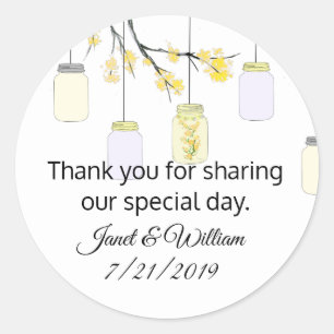 Mason Jar on Flowering Tree Wedding Favour Sticker