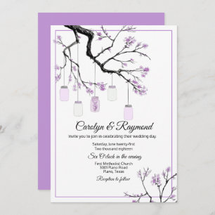Mason Jar on Flowering Tree Wedding Invitation