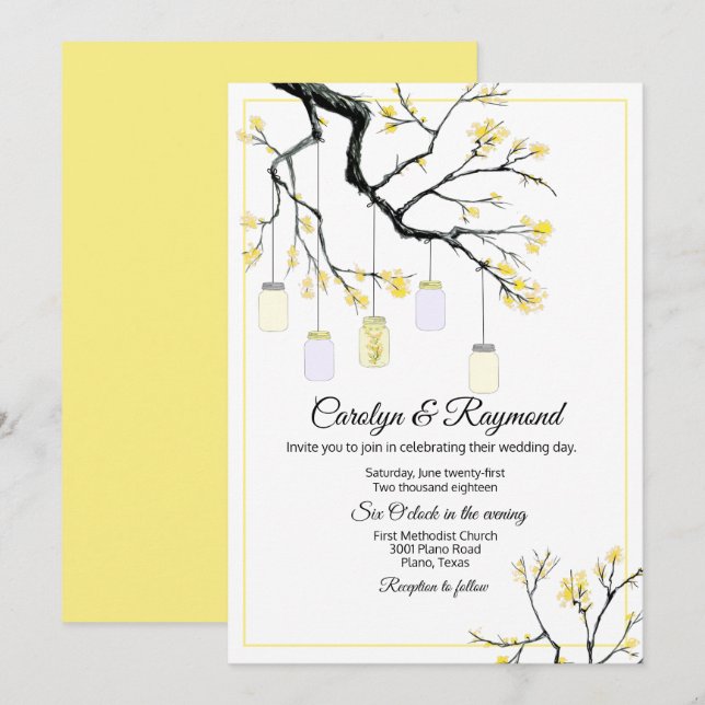 Mason Jar on Flowering Tree Wedding Invitation (Front/Back)