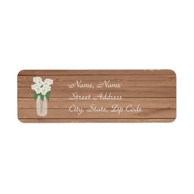 Mason Jar on Wood White Hydrangea Address Label (Front)