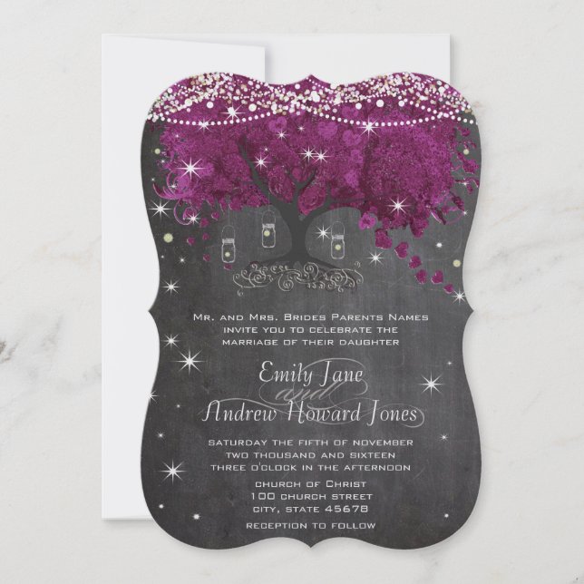 Mason Jar Orchid Chalkboard Heart Leaf Tree Invitation (Front)