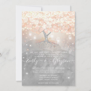 Mason Jar Peachy Pink Heart Leaf Tree Wedding In Invitation