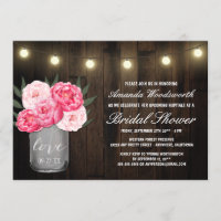 Mason Jar + Peony Rustic Bridal Douche Invitations