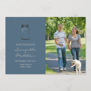 Mason Jar Photo Save the Date Card - Blue