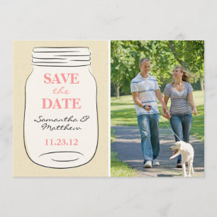 Mason Jar Photo Save the Date Card - Pink