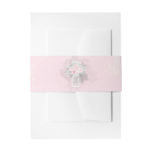 Mason Jar Pink and White Floral Wedding Invitation Belly Band