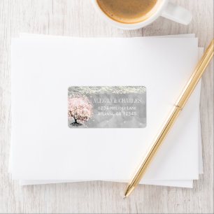 Mason Jar Pink Heart Leaf Tree on Grey Watercolor Label