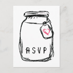 Mason Jar & Pink Heart RSVP Invitation Postcard