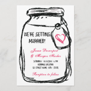 Mason Jar & Pink Heart Wedding Invite