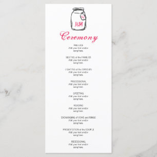 Mason Jar & Pink Heart Wedding Program