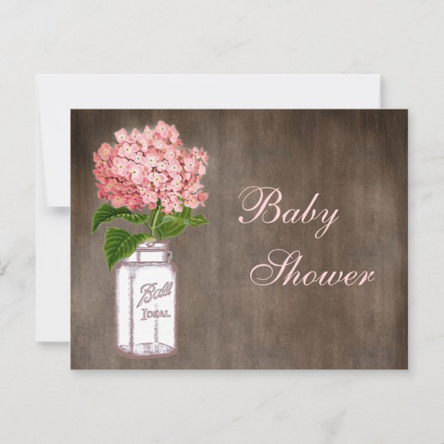 Mason Jar & Pink Hydrangea Rustic Baby Shower Invitation (Front)