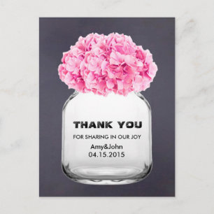 Mason jar pink hydrangea thank you note hydrangea5 postcard
