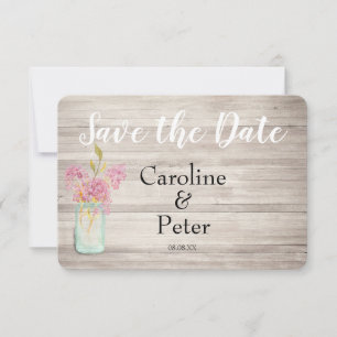 Mason Jar Pink Lilac Rustic Save the Date Card