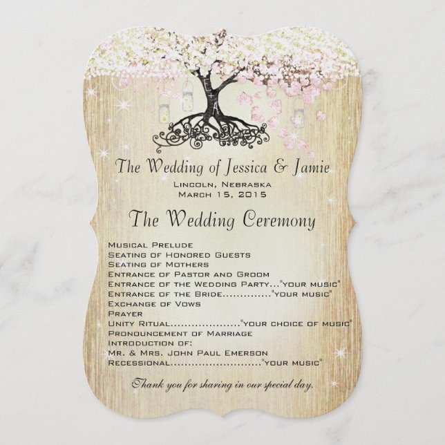 Mason Jar Pink Rose Gold Heart Leaf Tree Program (Front)