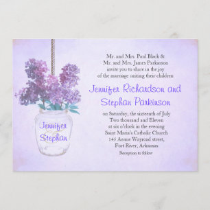 mason jar & purple lilac bunch wedding invitation