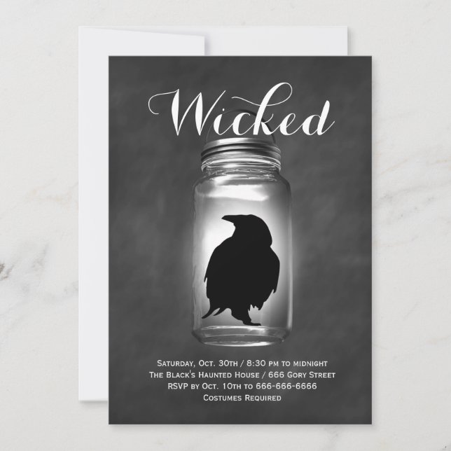 Mason Jar Raven Halloween Costume Party Invitation (Front)