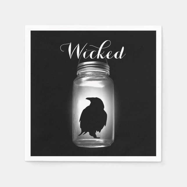 Mason Jar Raven Halloween Napkin (Front)