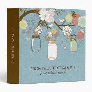 Mason Jar & Retro Flowers Blue Linen Binder